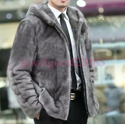 Warm Winter Mens Hoodie Faux Mink Fur Outwear Coats Parka Furry Hooded Jacket • $98.89