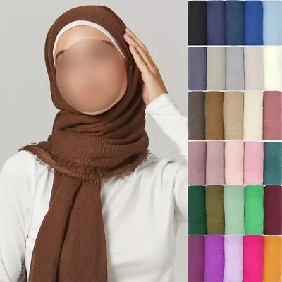 Pleated Maxi Hijab Scarf Muslim Women's Cotton Crinkle Soft Scarves Head Wraps • $5.99