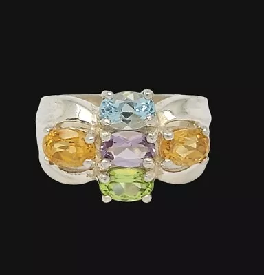 Vintage 925 Silver Multi Gemstone TopazCitrine Amethyst Signed PD Ring Sz 6 • $23.50