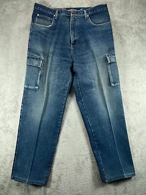 Vintage 90s RELIQ Skater Cargo Streetwear Jeans Mens 38 38x31 Blue Denim Grunge • $48.79