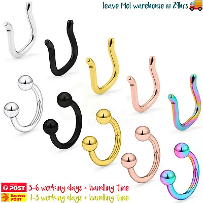 5PCS Nose Septum Ear Hoops Rings Surgical Steel Horseshoe Ear Piercing Jewellery • $7.99