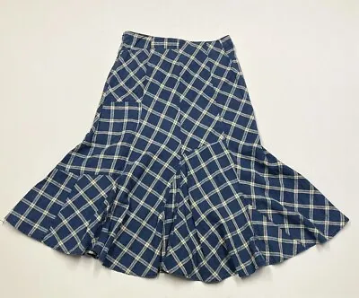 LRL Ralph Lauren Skirt Womens 4 Linen Cotton Blue Plaid A-Line • $35