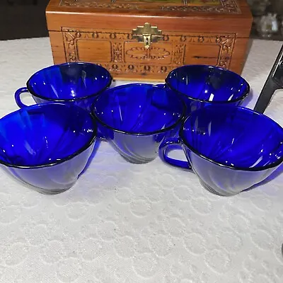 5 Vintage VERECO MADE IN FRANCE COBALT BLUE SWiRL Glass Teacups • $17.99