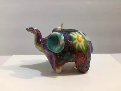 Vintage Unused  ELEPHANT  Shaped Marble CANDLE Purple Turquoise Blue Magenta VTG • $19.99