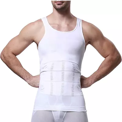 Mens Slimming Tummy Body Shaper Vest Compression T-Shirt Ultra Durable Tank Tops • $7.98