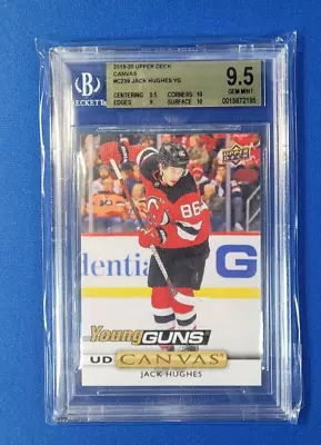 2019-20 Upper Deck Series 2 Jack Hughes Young Guns Canvas BGS 9.5 GEM MINT C239 • $229