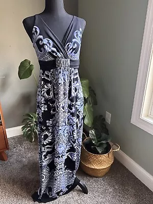 SOMA Soft Stretch Jersey Maxi Dress Blue White Black Spaghetti Straps Sz XS • $24