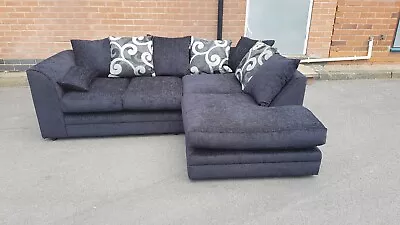 SALE New Chenille Zina Black Fabric Corner Sofa chicagodylan Sofafoam Seat • £429