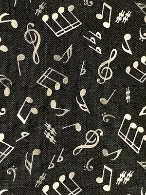 Fabric Music Notes White On Black ELIZABETH Fade IN Fade OUT Cotton 1/4 Yd 148B • $2.99