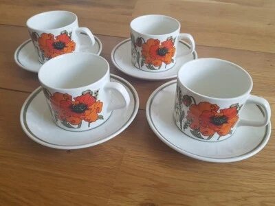 £9.99 • Buy Vintage J G Meakin Studio Poppy Pattern 4X Coffee Cups & Saucers