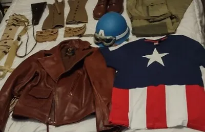 Captain America Costume First Avenger WW2 Helmet Boots Jacket Goggles Holster  • $1900