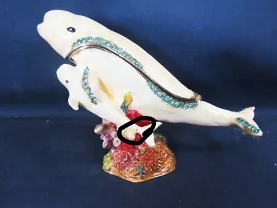 Beluga Whale W/Baby Jeweled Pewter Trinket Box Sea Life Decor Slightly Imperfect • $28.88