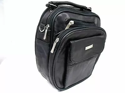 Unisex Genuine Black Leather Messenger Man Bag Shoulder Bag Crossover Body Strap • $24.82