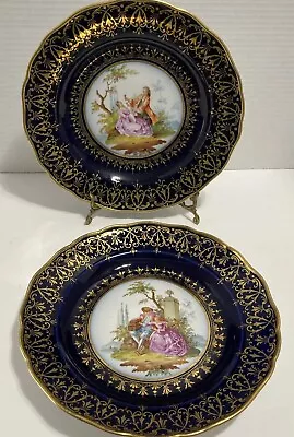 Antique Meissen Porcelain Cobalt Blue Ground  Watteau  Charger Plates 9.5 • $375