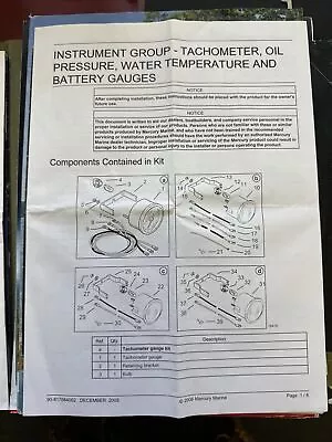 Mercury Outboard 06’ Pamphlet On Tachometer Oil Pressure Temp And Battery Wiring • $4