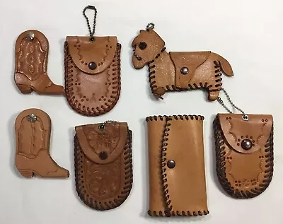 7 Vintage Leather Hand Tooled Key Fobs Keychains Horse Cowboy Boots • $15