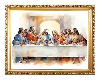 The Last Supper Jesus & 9 Of The 12 Disciples Catholic Watercolour Picture Ls2g • £17.99