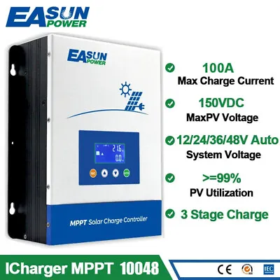 Easun 100A 80A MPPT Solar Charger Controller Panel Regulator 12V/24V/36V/48V • $139.99