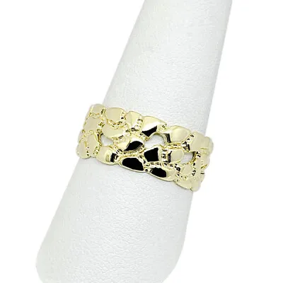 Solid 10K Yellow Gold Mens Nugget Band 9mm Gold Nugget Ring Size 5 - 15 • $349