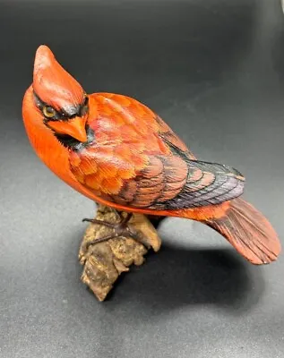 $29.99 • Buy Vintage Hand Carved Painted Wooden Cardinal On Driftwood 6 