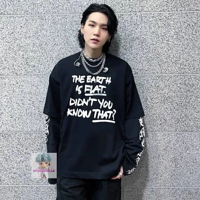 Kpop For BTS Suga The Earth Is Flat Tshirt Crew Neck Men Women T-shirt • $14.99