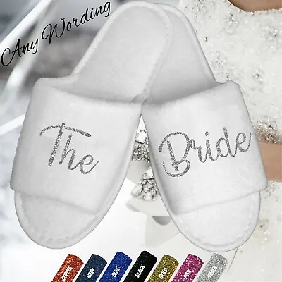 £5.99 • Buy White Wedding Slippers - Personalised Glitter Novelty Bridal Spa Open Toe Shoes