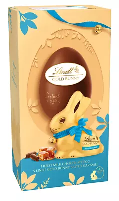 Clearance : Lindt GOLD BUNNY Salted Caramel Egg 195g Easter Gift Kids Chocolate • £5.99