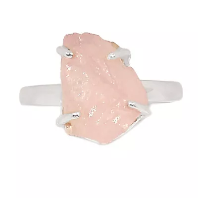 Natural Morganite Rough - Madagascar 925 Silver Ring Jewelry S.7 CR23787 • $15.99