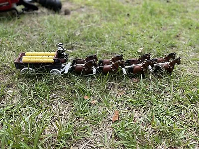 Cast Iron Clydesdale Beer Wagon Metal Horse Drawn Cart Wagon 30  Long Budweiser • $60