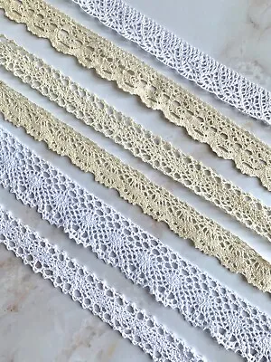 100% Cotton Lace Ribbon Trim Craft Wedding -by The Metre - White Or Cream • £1.20