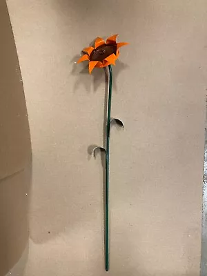 Recycled Metal Orange Sun Flower Garden Stake Yard Art Lawn Ornament 22  Tall • $7.85