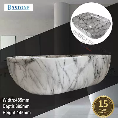 Ceramic Wash Basin Vanity Sink Bowl Above Counter Top Marbling White Rectangle • $129