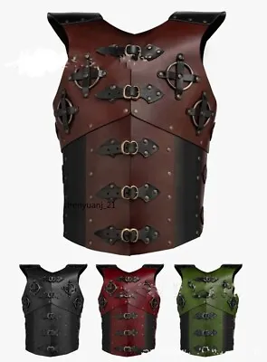Cosplay Costume Medieval Leather Armor Vest Hatless Riveted Fasteners War Jacket • $62.71