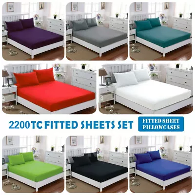 $17.98 • Buy 2200TC Ultra Soft Fitted Sheet Set Single/KS/Double/Queen/King/SK Bed (No Flat)