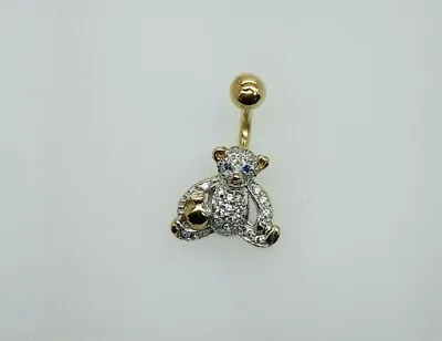 9ct Cubic Zirconia Teddy Bear Belly Bar • £100