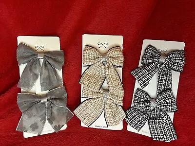 Girls Kids Tartan Ribbon 3 Sets Of 2 School Hair Bow Knot 6 Bows In Total • £8.50