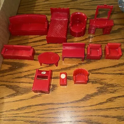 Vintage Red Superior & Marx 12 Red Plastic Doll House Furniture Lot 50's /60's • $29.99