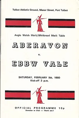 Aberavon v Ebbw Vale 9 February 1980 RUGBY PROGRAMME Port Talbot Wales • £4.99