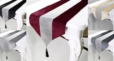 Luxury Crushed Velvet Diamante Sparkle Table Runner Table Linen Tasseled Edge • £9.95