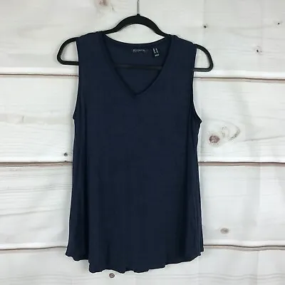 H By Halston Top Womens S Essentials V-Neck Tank Hi Low Shirttail Hem Navy Blue • $9.09