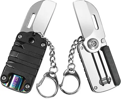 2 Pack Pocket Knife With Keychain-1.2 Inch Blade-Mini EDC Tool-Screwdriver Bits • $14.95