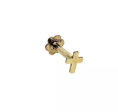 9ct Yellow Gold Cross Piercing Stud Earring Mini Cross Labret Stud Solid 9k Gold • £39