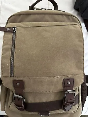 School Backpack Vintage Canvas Laptop Men Women Rucksack Bookbag Khaki Brown • $29.99