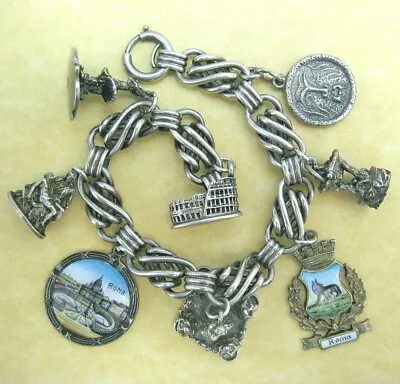 Vintage Rome Italy Charm Bracelet European Travel Silver Enamel Fountains • $875