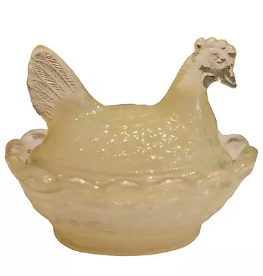 Vintage Boyd Hen On Nest Glass Salt Chick Chicken Dish - Glows - White Opal #90 • $24.97