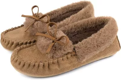 Women's Naomi Faux Fur Moccasin Slipper Closed Back Slip-on Indoor House Shoes • $9.89