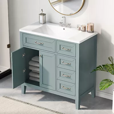 36  Bathroom Vanity With Sink Freestanding Bathroom Storage Cabinet W/Drawers • $479.99