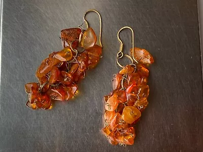 NATURAL ANTIQUE BALTIC Earrings VINTAGE AMBER OLD STONE 812 Gr! • $5