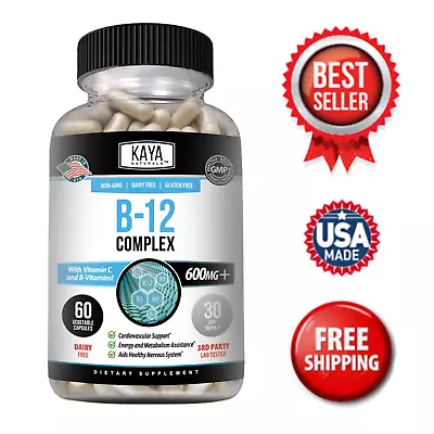 B-12 Complex 60ct Vitamins B1 B2 B3 B5 B6 B8 & B12 Energy Metabolism Aid • $9.98