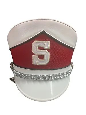 Demoulin Red & White Band Marching Hat WITH S On Front MEDIUM W/plastic Case • $25.49